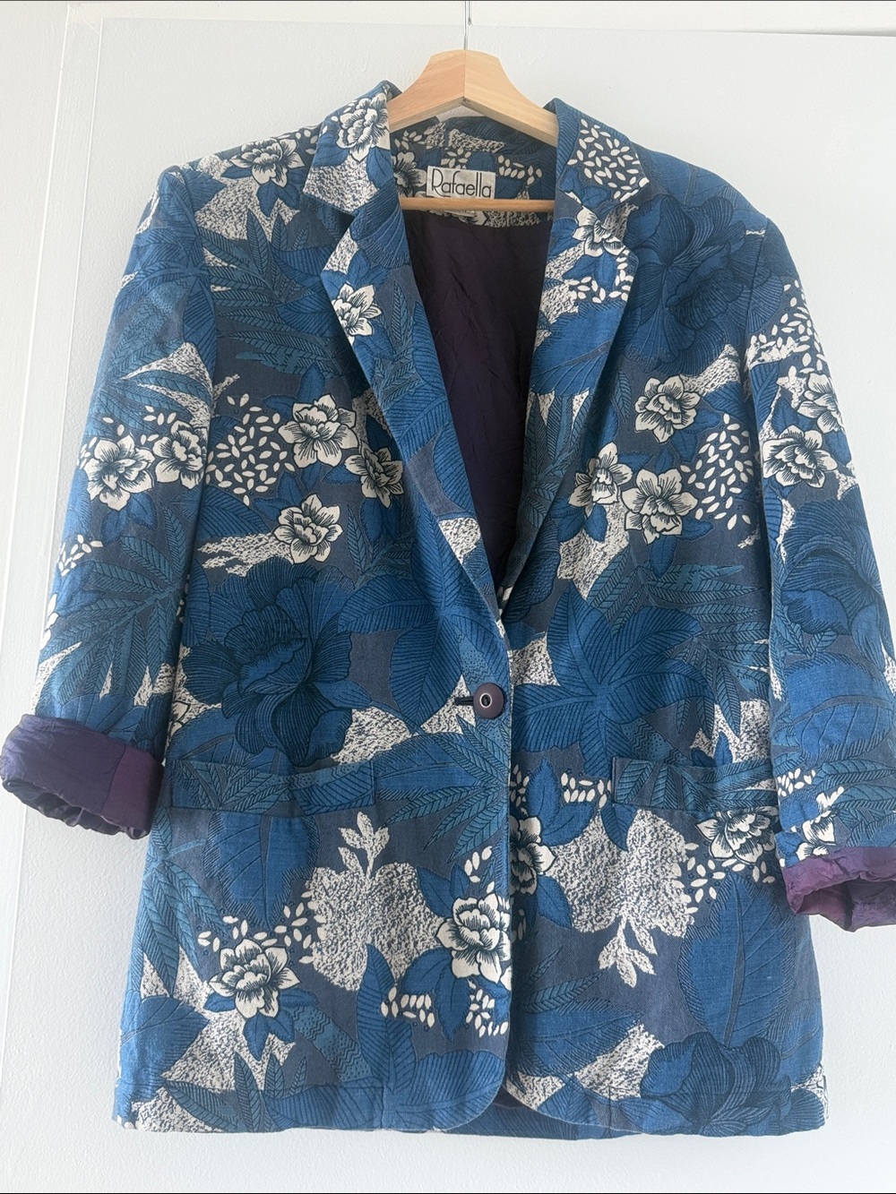 Rafaella Navy Blue Floral Single-Button Blazer